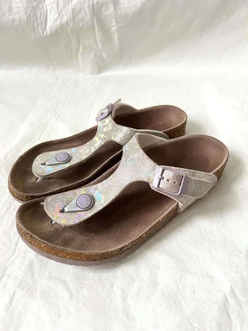 Birkenstock sandals Gizeh EU 34 kids 3 3.5 silver holographic snake birko flor